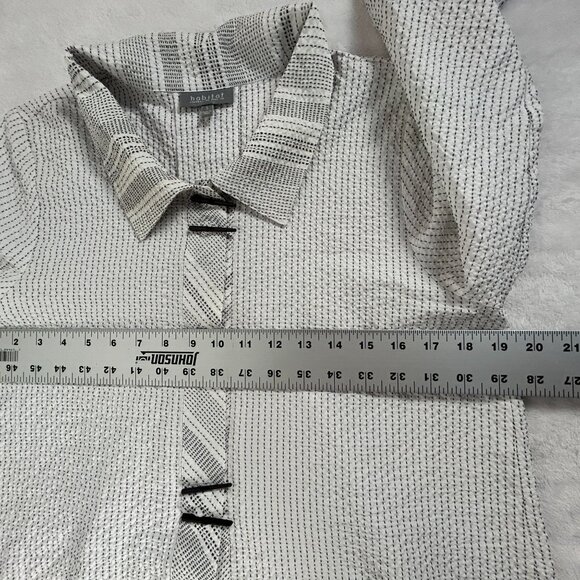 Habitat Womens Textured Button-Up Shirt Woven Stripe Pattern Black & White Small - Picture 5 of 8
